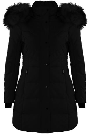 Fur Hood High Neck Longline Jacket