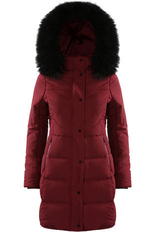 Wine Fur Hood High Neck Longline Jacket