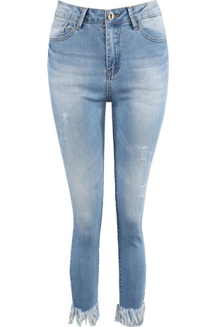 Frayed Ankles Washed Denim Jeans