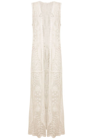 Cream Crochet Maxi Wais-tcoat 