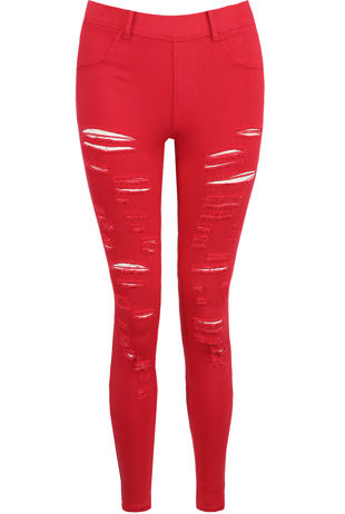Red Ribbed Skinny Jeans