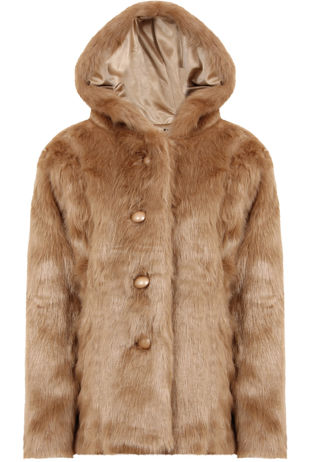 Mocha Faux Fur Buttoned Up Hooded Jacket
