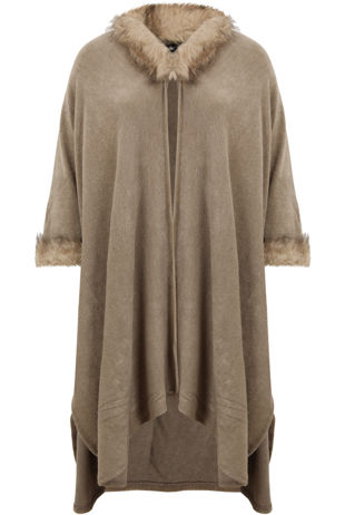 Mocha Fur Collar Cape