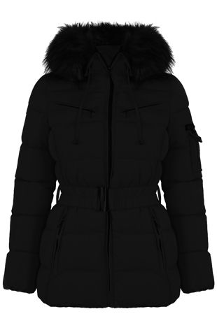 Black Fur Trim Puffer Jacket 