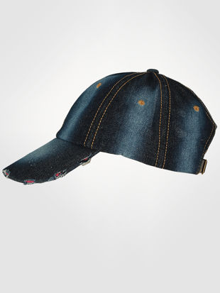 Distressed Denim Cap In Dark Wash