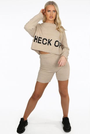 CHECK OFF Slogan Jumper & Shorts Set