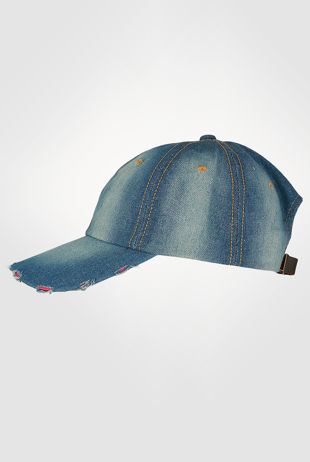 Distressed Denim Cap In Mid Wash