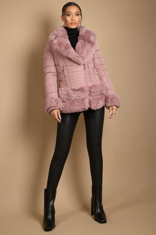 Rose Fitted Quilted Puffer Jacket With Faux Fur