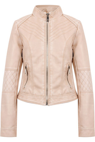 Peach Distressed Leather Stiched Pattern Jacket