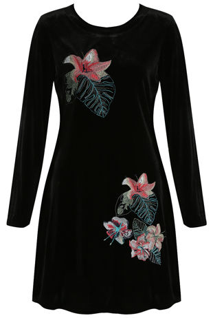 Black Velvet Embroidered Skater Dress