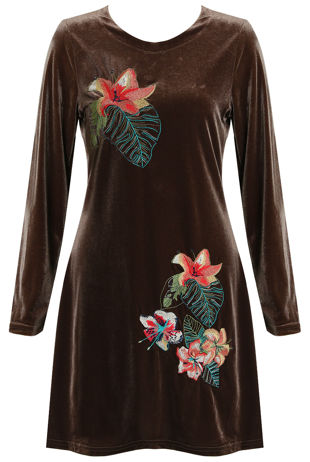 Chocolate Velvet Embroidered Skater Dress