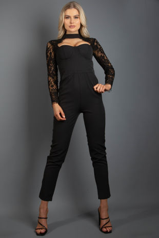 Crochet Sleeves Choker Neck Jumpsuit