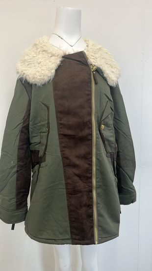 Khaki  Parka Jacket With Cream Fur 