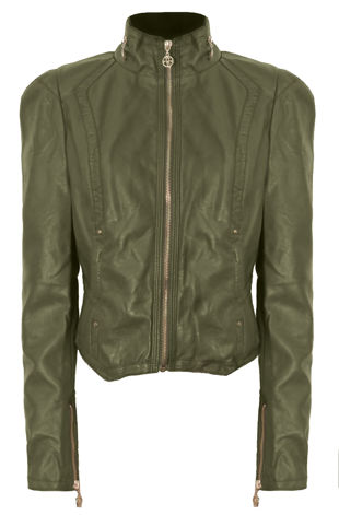 Khaki PVC Fitted Biker Jacket
