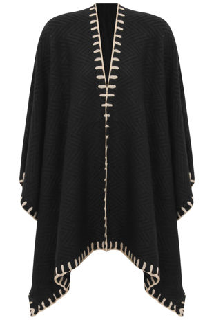 Black Knitted Contrast Border Capes