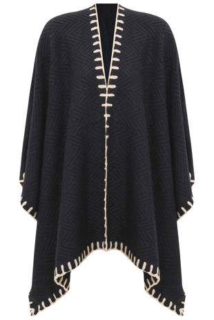 Navy Knitted Contrast Border Capes