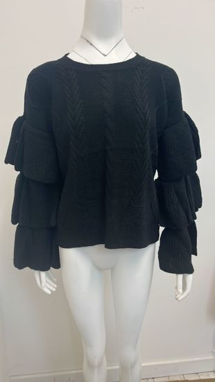 Black Knitted Jumper With Frill Sleeve