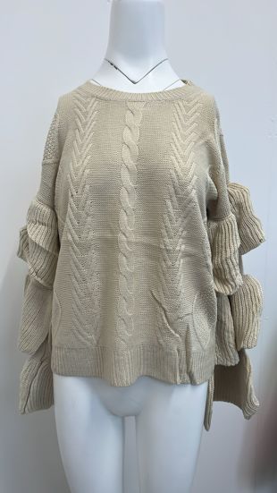 Cream Knitted Jumper With Frill Sleeve