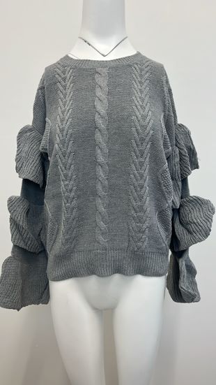 Grey Knitted Jumper With Frill Sleeve