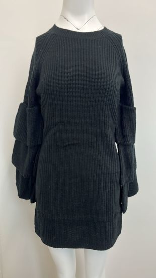 Black Knitted Jumper Dress With Frill Sleeve