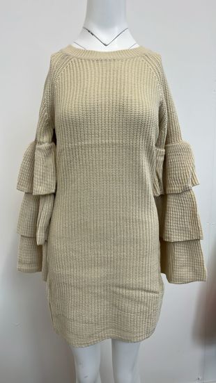 Cream Knitted Jumper Dress With Frill Sleeve