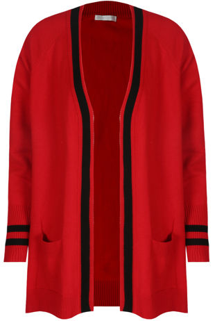 Red Knitted Contrast Oversize Cardigans