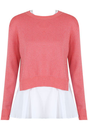 Pink Back Slit Lined Peplum Hem Jumper 