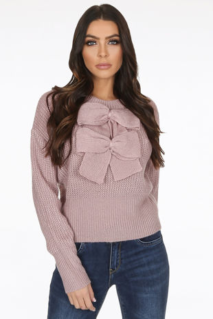 Rose Front Bow Knot Knitted Jumper