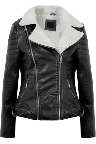 Black PVC Fur Lined Biker Jacket
