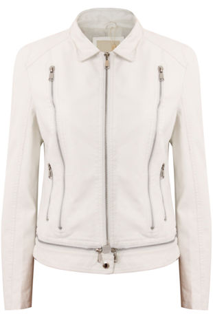 White PU Zip Detail Jacket