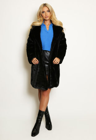Black Faux Fur Double Button Coat