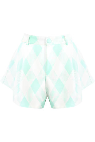 Green Bold Check Flared Shorts