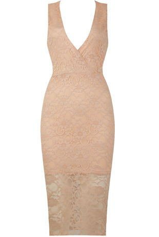 Pink Floral Lace Textured Midi Dress