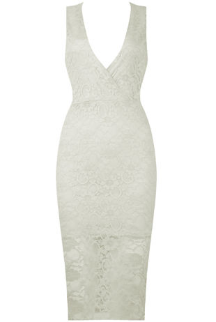 White Floral Lace Textured Midi Dress