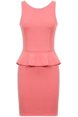 Fuchsia Block Coloured Single Peplum Style Mini Dress 