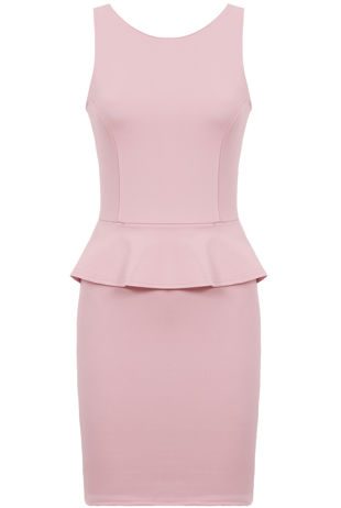 Pink Block Coloured Single Peplum Style Mini Dress 