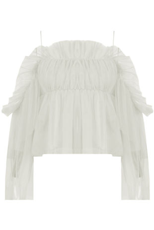 White Cold Shoulder Elasticated Mesh Tops