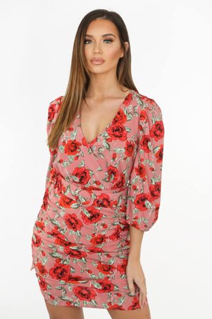 Pink Floral Belted Dress