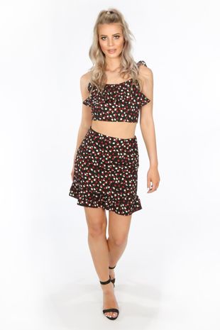 Printed Frill Trim Crop Top & Skirt Co-Ord