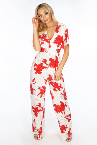 White Floral print Jumpsuit