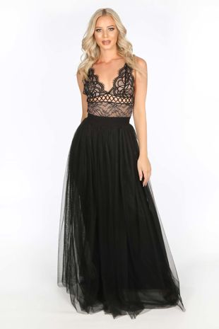 Full Length Maxi Tulle Skirt In Black