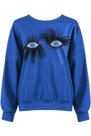 Fur Eyes Trim Jumper in Royal Blue
