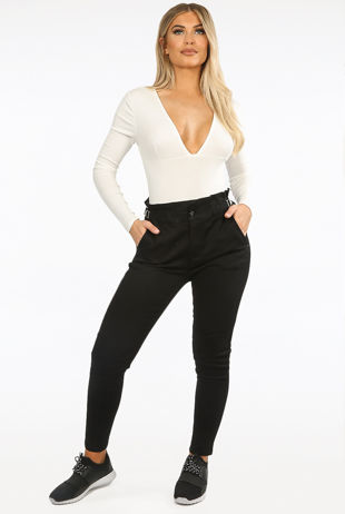 Black Ruffle Elasticated Waist Denim Jeans