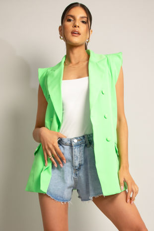 Green Oversized Puff Shoulder Blazer