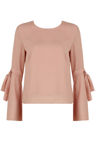 Nude Knotted Sleeve Back Button Up Tops