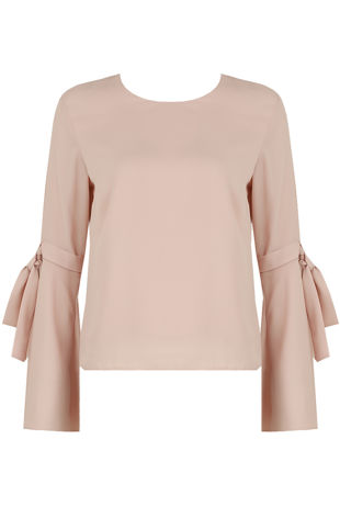 Rose Knotted Sleeve Back Button Up Tops