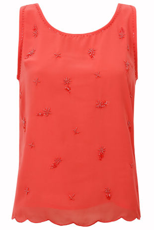 Orange Embellished Sleeveless Top 