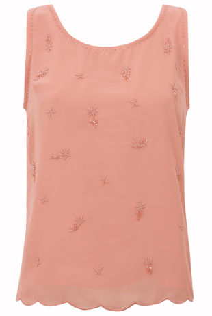 Peach Embellished Sleeveless Top 