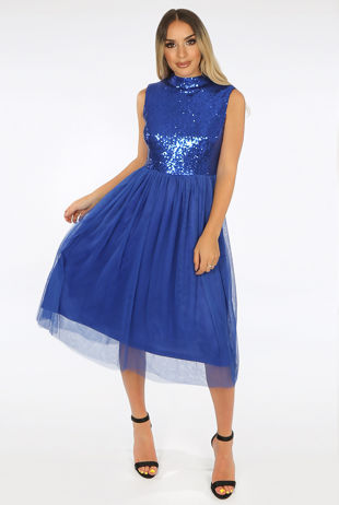 Sequin Tulle Dress In Blue