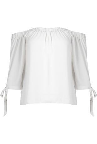 White Off Shoulder Knot Sleeve Blouse